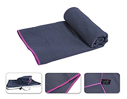 FiveJoy Skidless Yoga Towel with Sandbag (72" X 25") – 100% Microfiber - No More Slipping - Best for Hot Bikrma Yoga