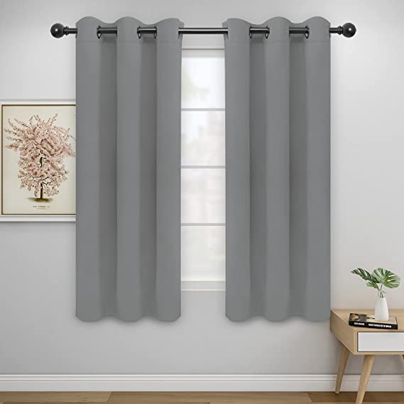 Easy-Going Blackout Curtains for Bedroom, Solid Thermal Insulated Grommet and Noise Reduction Window Drapes, Room Darkening Curtains for Living Room, 2 Panels(42x63 in, Light Gray)