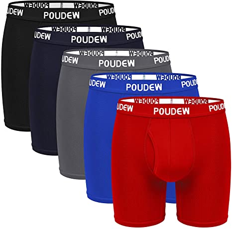 Poudew Men's Underwear 6 Inches Mesh Boxer Briefs, Tagless Mens Boxer Briefs Underwear with Pouch, 5 Pack