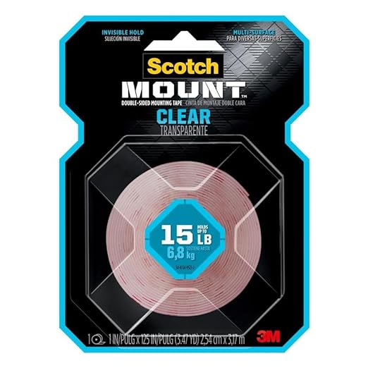 3M Clear Scotch-Mount Double-Sided Mounting Tape, Strips & Squares: 1 in x 125 in. (Clear)