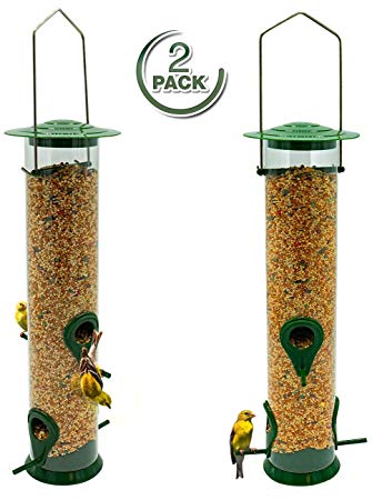 Sorbus Bird Feeder – Classic Tube Hanging Feeders for Finches Bird Seed and More, Weatherproof, Premium Hard Plastic with Metal Hanger, Great for Attracting Birds Outdoors, Backyard, Garden (2 Pack)