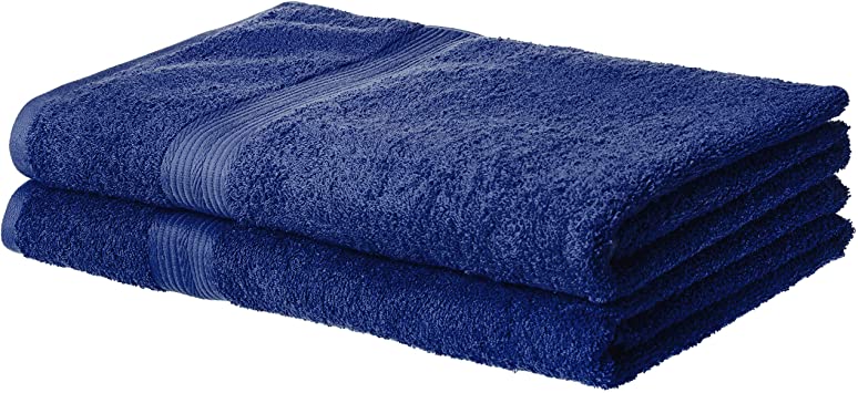 AmazonBasics Fade-Resistant Cotton Bath Sheet Towel - Pack of 2, Navy Blue