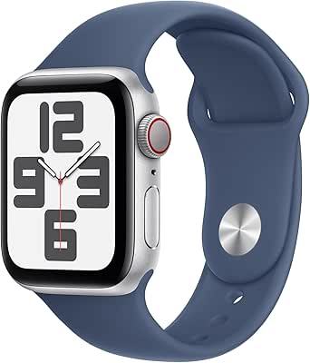 Apple Watch SE (2nd Gen) [GPS   Cellular 40mm] Smartwatch with Silver Aluminium Case with Denim Sport Band M/L. Fitness and Sleep Trackers, Crash Detection, Heart Rate Monitor, Retina Display