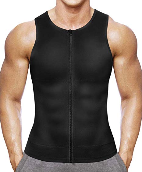 Irisnaya Compression Undershirts for Men Shapewear Slimming Shirt Workout Vest Waist Trainer Body Shaper Zipper Tank Top