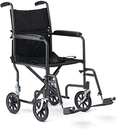 Medline Steel Transport Wheelchair, Folding Transport Chair with 8-Inch Wheels, Lightweight, Full Length Armrests and Swing Away Footrests, 19-Inch Wide Seat