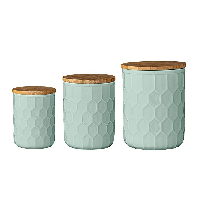Bloomingville A21700007 Set of 3 Mint Green Canisters with Bamboo Lids