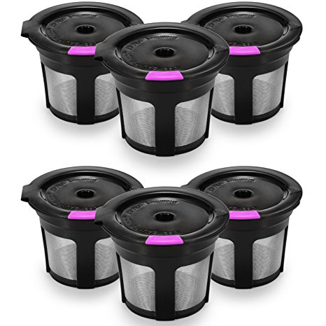 STYDDI 6-Pack Reusable K Cups Newest Design, Refillable Coffee Filter Pod for Keurig 2.0 and 1.0 Brewers Fits K200, K300, K400, K500 Series