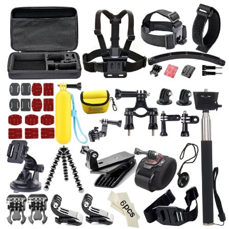 Soocoo Action Camera Accessories Kit for Gopro Hero 4/3 /3/2/1 SJCAM SJ4000 5000 6000 7000 Soocoo C30/C10S Cameras - Black Silver (49 Items)