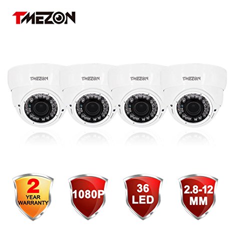 TMEZON 4 Pack 2.0MP HD-TVI Outdoor HD Dome Camera 2.8-12mm Zoom Lens 1080P SONY Sensor 36IR 99ft Night Vision ONLY WORK WITH HD-TVI DVR