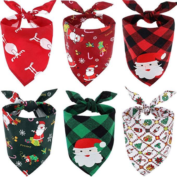 SATINIOR 6 Pieces Christmas Dog Bandana Santa Claus Plaid Bandanas Triangle Bibs Scarfs for Pet Costume Accessories