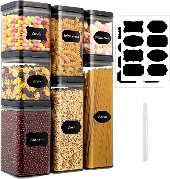 Airtight Food Storage Containers, Ohuhu 7PCS 100% No Leak Pantry Organization and Storage Air Tight Sealable Cereal Flour and Sugar Container Organizing Set with Lids Labels Pen