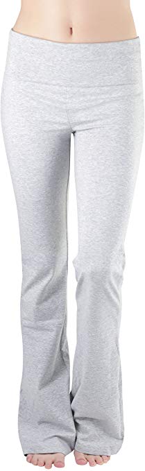 ToBeInStyle Women's Premium Cotton-Blend Fold Over Yoga Flare Pants