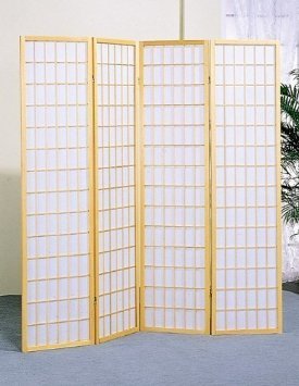 Home Furnishings- 4-Panel Shoji Screen Room Divider, Natural
