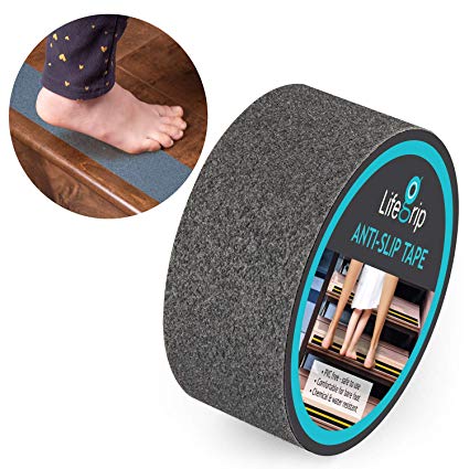 LifeGrip Anti Slip Safety Tape, Non Slip Stair Tread, Textured Rubber Surface, Comfortable for Bare Foot, Grey (1" X 15')