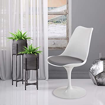 JAXSUNNY Modern Swivel Tulip Side Chair for Kitchen and Dining Living Room Bedroom Bar with Cushioned Seat and Curved Backrest, White and Gray