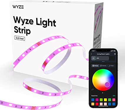 Wyze Light Strip, 32.8ft WiFi LED Strip Lights, 16 Million Colors RGB with App Control and Sync to Music for Home, Kitchen, TV, Party, Compatible with Alexa and Google Assistant, 2 Rolls of 16.4ft