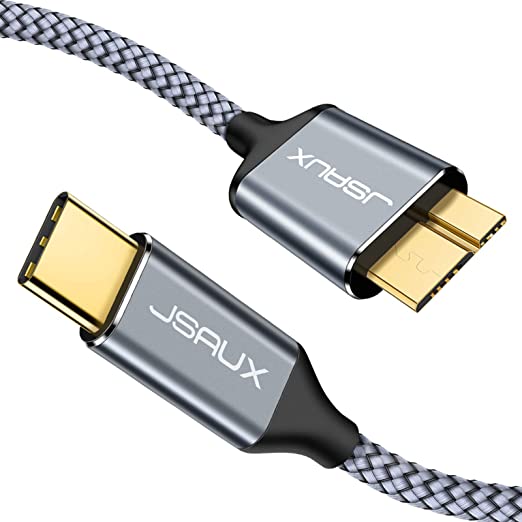 JSAUX USB C to Micro B Cable, 2 Pack (3.3ft 6.6ft) Type C to Micro B Hard Drive Cable Nylon Braided Cord Compatible with Toshiba/Seagate/WD External Hard Drive, Macbook pro and Galaxy S8/S9/S10, Grey