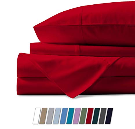 500 Thread Count 100% Cotton Sheet Red Full Sheets Set, 4-Piece Long-staple Combed Pure Cotton Best Sheets For Bed, Breathable, Soft & Silky Sateen Weave Fits Mattress Upto 18'' Deep Pocket