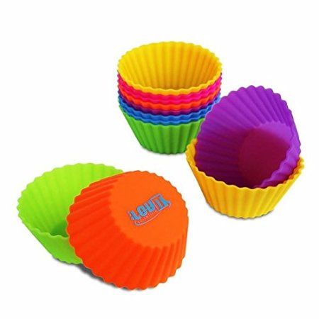 Lovit Scientific Silicone Muffin & Cupcake Liners - Set of 12 Nonstick Baking Cups in Assorted Colors Jumbo 3-5/8" Size