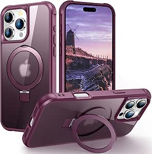 Hocase for iPhone 16 Pro Max Case, with Magnetic Ring Stand [Compatible with MagSafe] [Military Grade Protection] Slim Shockproof Translucent Protective Phone Case - Wine Red