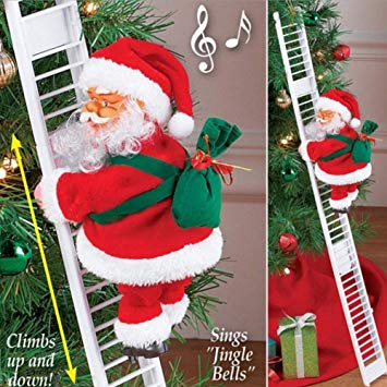 Babyyon Electric Santa Claus Climbing Ladder with Lights Plush Doll Toy Christmas Wall Doll Decoration for Christmas Party Home Door