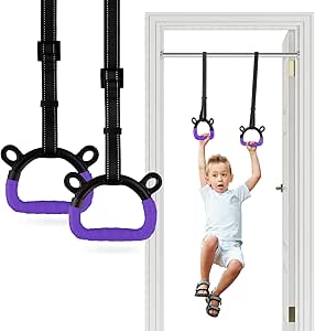 EXQ Home Kids Gymnastic Rings Pull up Rings for Chlidren Exercise,Indoor Gym Ring,Kids Gymnastics Rings with Adjustable Straps,Load Bearing 220lb(NO Bar)