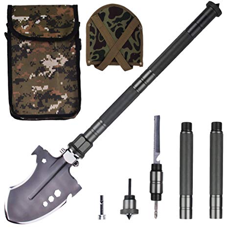 Glossday Military Folding Shovel Multitool,Portable Survival Shovels,Tactical Entrenching Tool,Heavy Duty Emergency tool, Outdoor Gear for Camping Backpacking,Fishing,Hiking