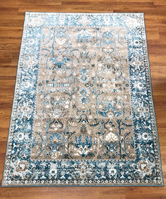 Antep Rugs Bosphorus Collection Jane's Area Rug 0130-Blue/Beige 7'10" X 10'9"