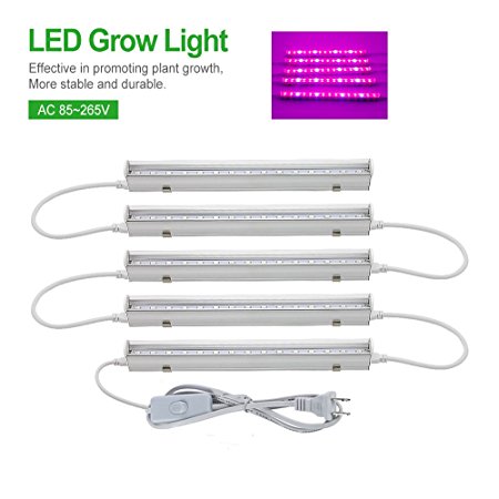 [Pack of 5] RAYWAY Plant T5 Tube Light, 5Pcs SMD5630 LED Grow Bar Light   Switch Cable   US Plug , for Aquarium Greenhouse Hydroponics Indoor Vegetable Flower Seeding