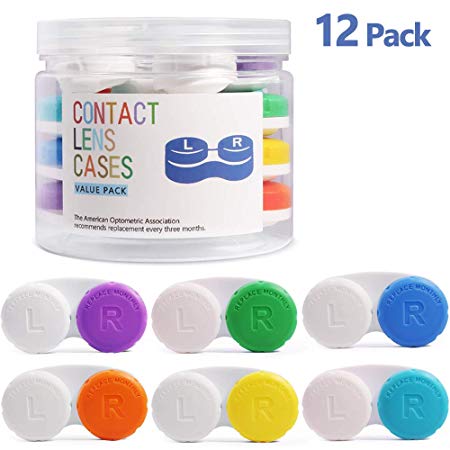 Contact Lens Cases 12 Pack, Opret Contact Lens Holder Box Travel Kit 1-Year Bulk Supply Value Pack with A Storage Container and A Tweezers Set