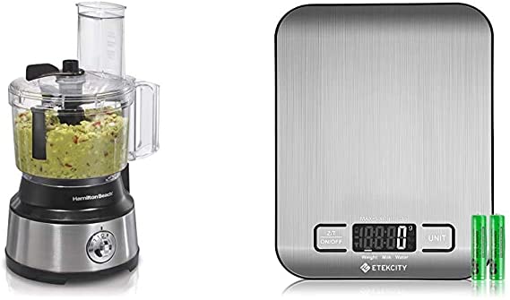 Hamilton Beach 10-Cup Food Processor & Vegetable Chopper with Bowl Scraper, Stainless Steel & Etekcity Food Scale, Digital Kitchen Weight Grams and Ounces for Baking and Cooking, Small