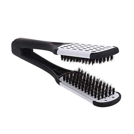 ROSENICE Hair Comb Hair Straightening Comb Styling Tools Boar Bristle Double Sided Brush Comb Clamp (Black White)