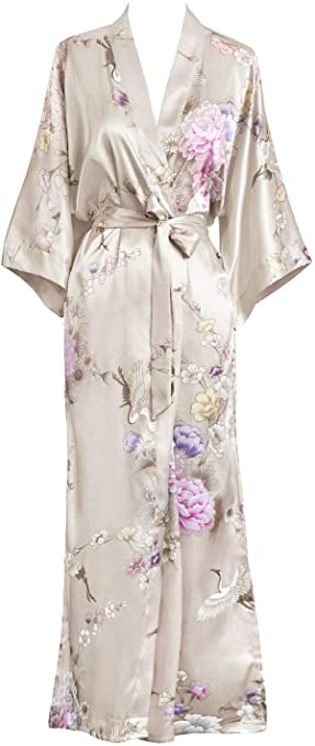 KIM ONO Women's Satin Kimono Robe Long - Floral