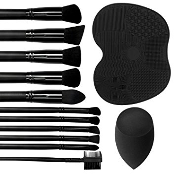 ESARORA Makeup Brush Set of 10 With Makeup Brush Cleaning Mat & Makeup Sponge