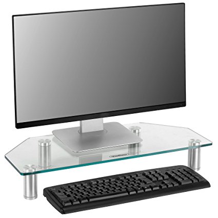 VonHaus Clear Glass Monitor Stand/Riser/Mount for Computers, Laptops & Screens | 60 x 26 cm | Designed for Both Corner and Standard Desks