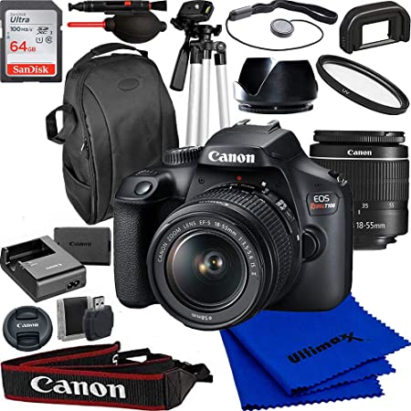 Canon EOS Rebel T100/4000d DSLR Camera with 18-55mm f/3.5-5.6 Zoom Lens and Advanced Accessory Bundle: Bundle Includes - SanDisk Ultra 62GB Memory Card, Tripod, Backpack,& Much More (18pc Bundle)