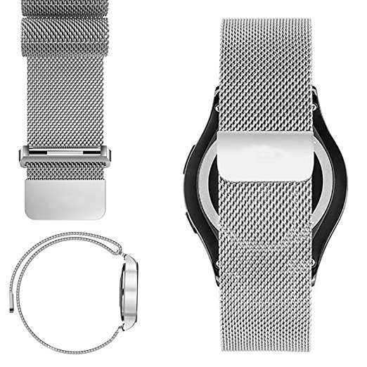iWonow 22mm Milanese Loop Watch Band Stainless Steel Magnetic Bracelet Strap for Samsung Gear 2 R381 R382 R380 LG G Watch W100/W110/W150 Asus Zenwatch 1 2 Pebble Time Silver