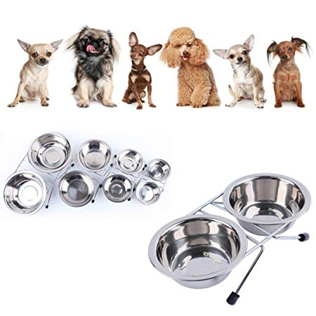 Binmer(TM) Stainless Steel Pet Dog Cat Puppy Travel Feeding Feeder Double Food Bowl Water Dish (S)