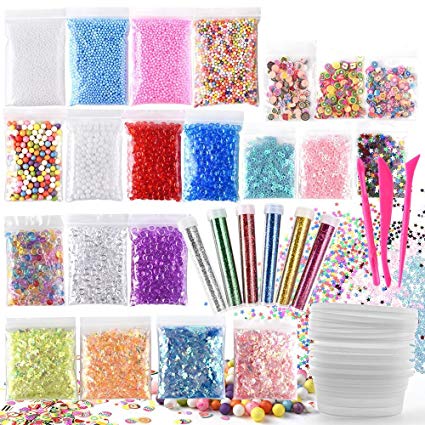 FEPITO 35 Pack Slime Making Kit Slime Supplies Including Fishbowl Beads, Foam Balls, Glitter, Confetti, Storage Containers, Slime Tools for DIY Craft Homemade Slime(Contain No Slime)