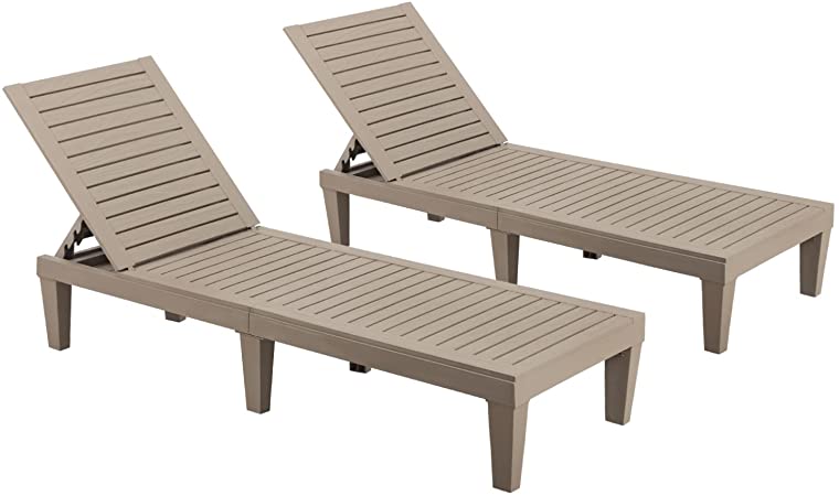 JUMMICO Patio Chaise Lounge Chair Set of 2 Outdoor PE Waterproof Adjustable Easy Assembly Lounge Chairs for Outside Pool Garden Deck Beach