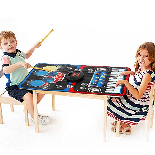 INTEY Musical Mat 2 in 1 Piano Drums Music Jam Playmat with Built-in Speaker Foldable Piano Music Mat