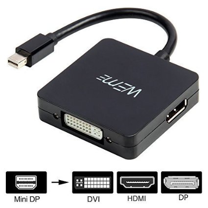 WEme Mini DisplayPort DP to HDMI DVI Converter Adapter Cable (CompatibleThunderbolt) for Apple Macbook, Macbook Pro, Macbook Air, iMac, Mac Mini, Microsoft Surface Pro and PC,Black