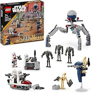 LEGO Star Wars Clone Trooper & Battle Droid Battle Pack Building Toys for Kids with Speeder Bike Vehicle, 4 Minifigures and 5 Figures, Gifts for Boys and Girls Aged 7 Plus Years Old 75372