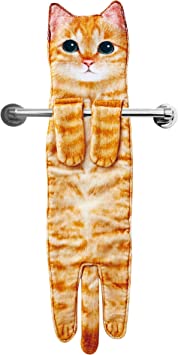 Cat Funny Hand Towels - Cute Bathroom Kitchen Towels Decorative Cat Decor Hanging Face Towels Absorbent Soft- Housewarming Gifts Cat Themed Gifts for Cat Lovers - Orange