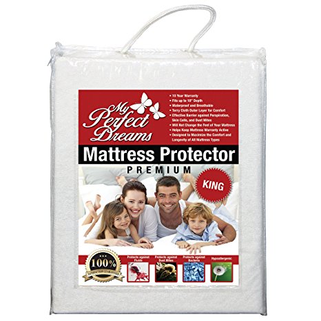 Premium Quality Mattress Protector 100% Waterproof Breathable Hypoallerginic Dust Mite and Bed Bug Protection by My Perfect Dreams - KING