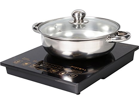 Rosewill 1800W 5 Pre-Programmed Settings Induction Cooker Cooktop , Included 10” 3.5 Qt 18-8 Stainless Steel Pot, Gold, RHAI-16002