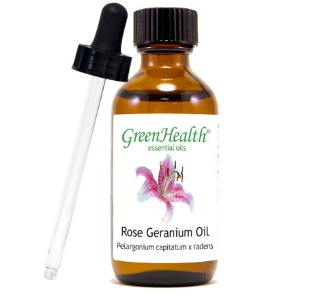 Rose Geranium - 2 fl oz (59 ml) Glass Bottle w/ Glass Dropper - 100% Pure Essential Oil - GreenHealth