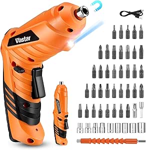 Vastar Cordless Electric Screwdriver Set, 3.7V Rechargeable Screwdriver Kit with 48pcs Accessories, Dual Position Handle, Battery Indicator, LED Light, USB Rechargeable, Power Drill for Home DIY