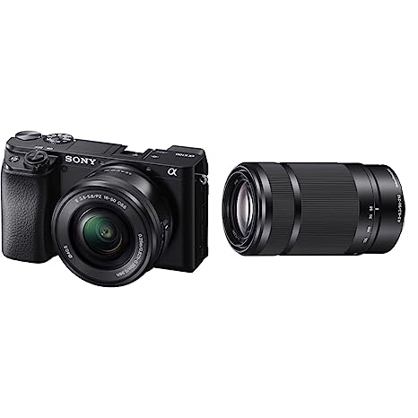 Sony Alpha ILCE 6100L 24.2 MP Mirrorless Digital SLR Camera with 16-50 mm Power Zoom Lens & Tiltable Screen, Black & E-Mount 55-210mm F4.5-6.3 Telephoto Lens (Black)