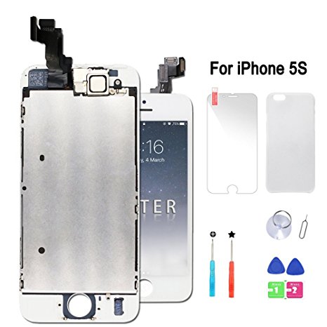 Full Assembly LCD Touch Screen Replacement Set for 4.0 iPhone 5s (Touch Digitizer Assembly   Facing Proximity Sensor   Ear Speaker   Front Camera   Repair Tools) White